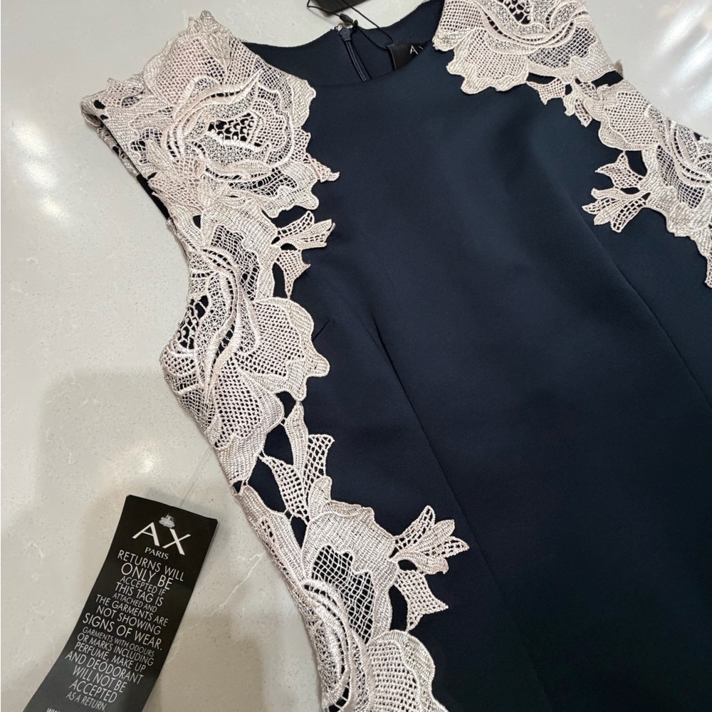 AX Paris Navy and Cream Lace Fitted Mini Dress, 8